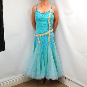 RAINBOW SHIU Turquoise Ballroom Dancing Gown
